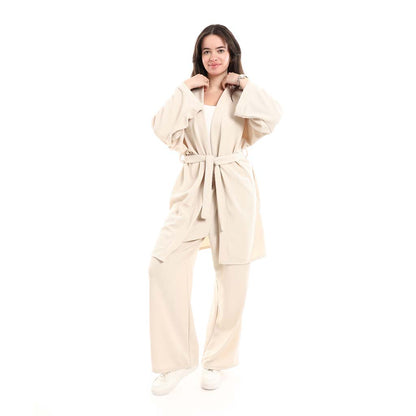 Open Front Belted Tunic with Matching Flowy Trousers