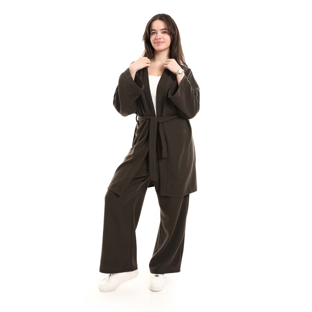 Open Front Belted Tunic with Matching Flowy Trousers