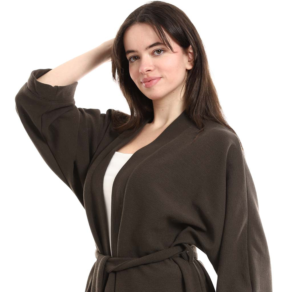 Open Front Belted Tunic with Matching Flowy Trousers