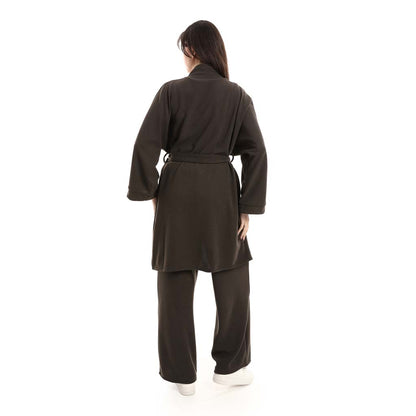 Open Front Belted Tunic with Matching Flowy Trousers