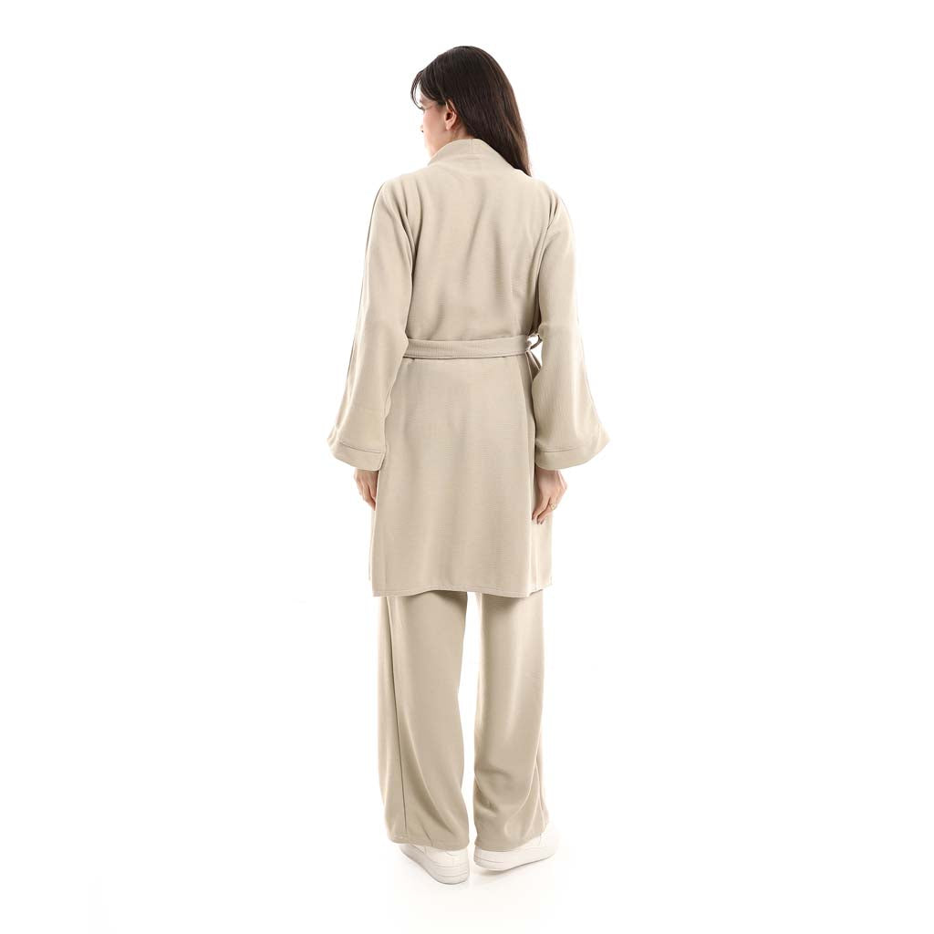 Open Front Belted Tunic with Matching Flowy Trousers