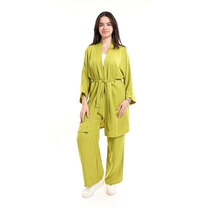 Open Front Belted Tunic with Matching Flowy Trousers