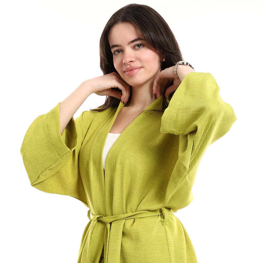 Open Front Belted Tunic with Matching Flowy Trousers