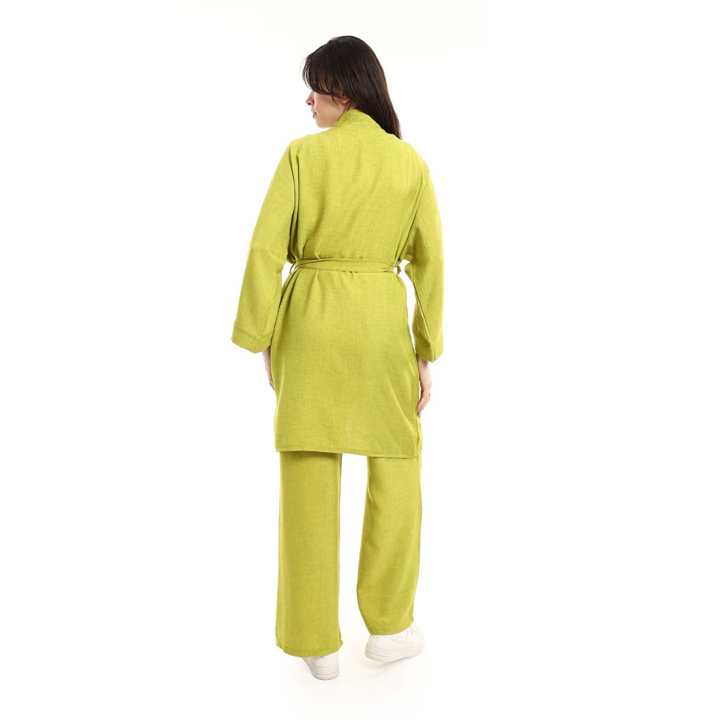 Open Front Belted Tunic with Matching Flowy Trousers