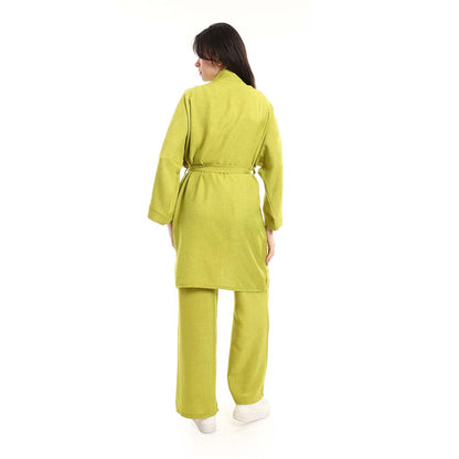 Open Front Belted Tunic with Matching Flowy Trousers