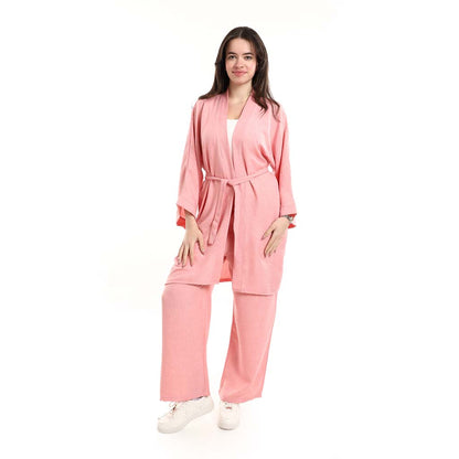 Open Front Belted Tunic with Matching Flowy Trousers