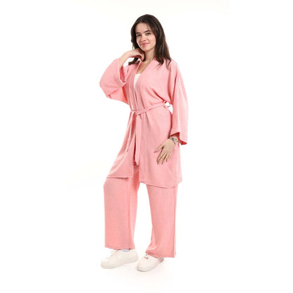Open Front Belted Tunic with Matching Flowy Trousers