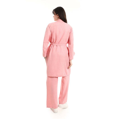 Open Front Belted Tunic with Matching Flowy Trousers