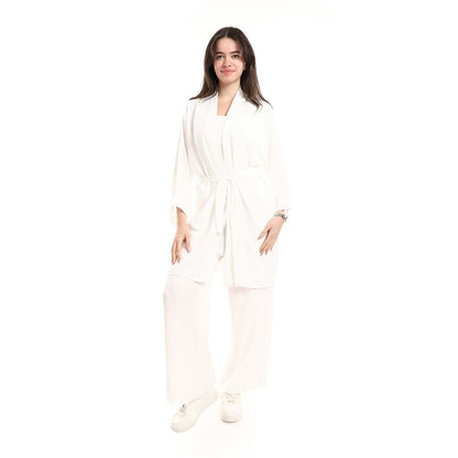 Open Front Belted Tunic with Matching Flowy Trousers