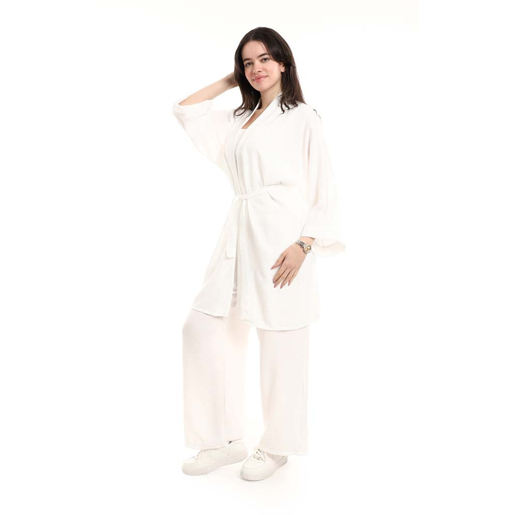Open Front Belted Tunic with Matching Flowy Trousers