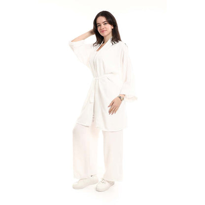 Open Front Belted Tunic with Matching Flowy Trousers
