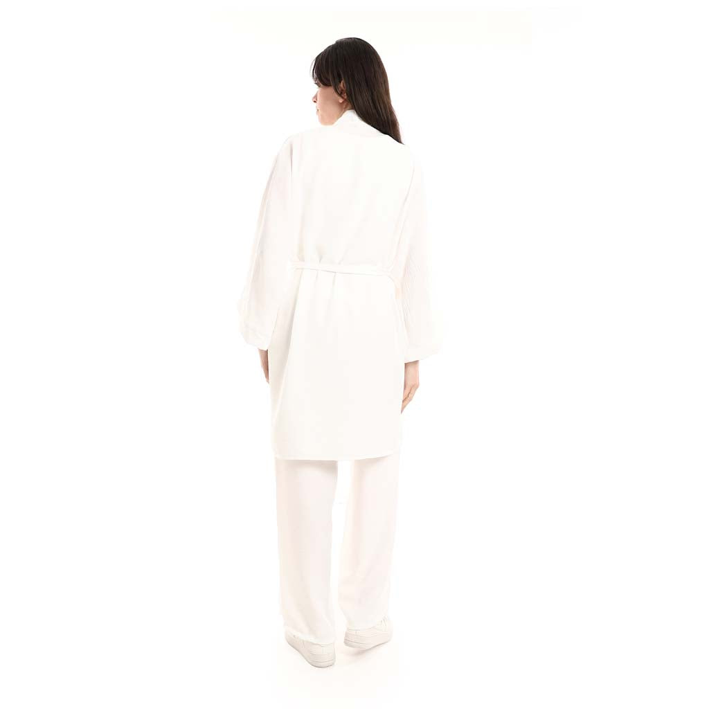 Open Front Belted Tunic with Matching Flowy Trousers
