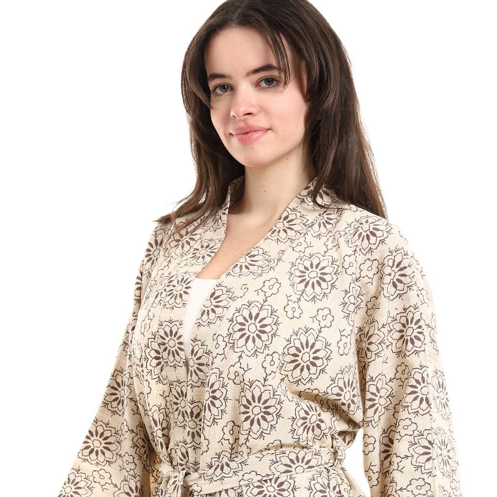 Open Front Belted Tunic with Matching Flowy Trousers