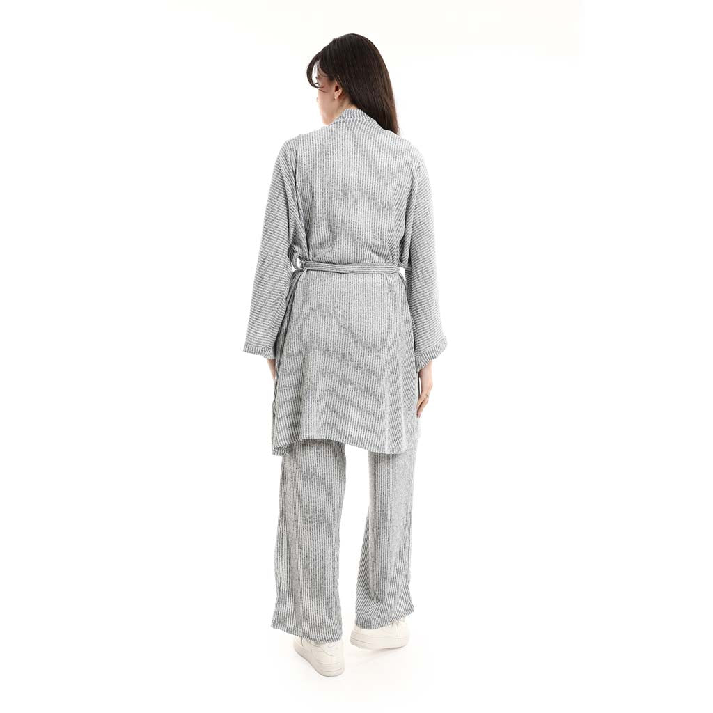 Open Front Belted Tunic with Matching Flowy Trousers