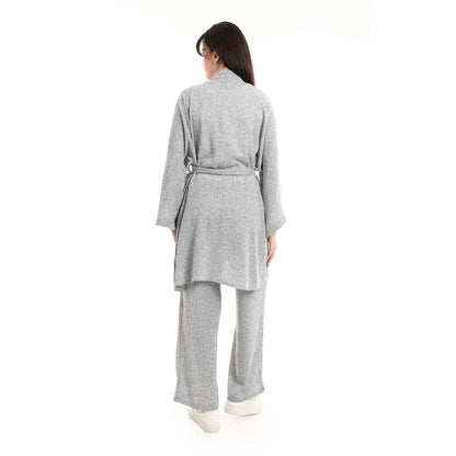 Open Front Belted Tunic with Matching Flowy Trousers