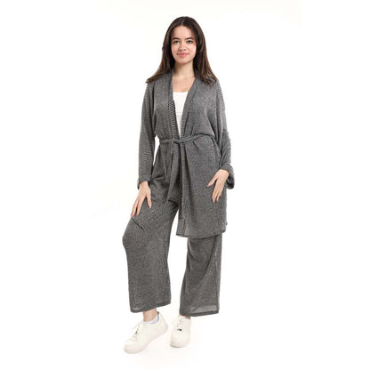 Open Front Belted Tunic with Matching Flowy Trousers