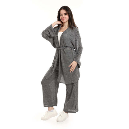 Open Front Belted Tunic with Matching Flowy Trousers