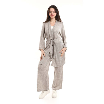 Open Front Belted Tunic with Matching Flowy Trousers