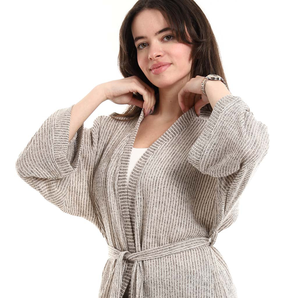 Open Front Belted Tunic with Matching Flowy Trousers