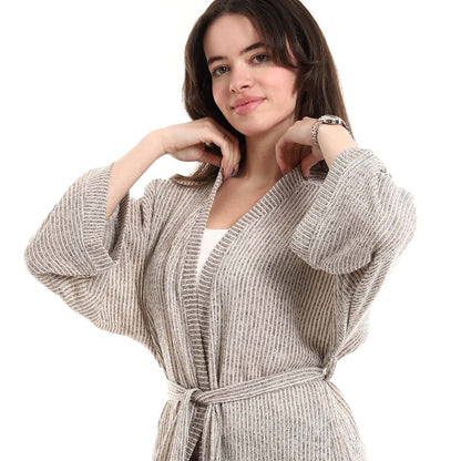 Open Front Belted Tunic with Matching Flowy Trousers