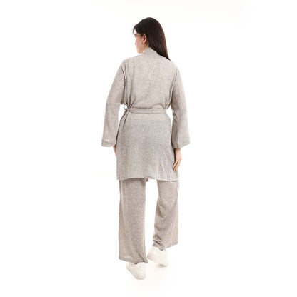 Open Front Belted Tunic with Matching Flowy Trousers