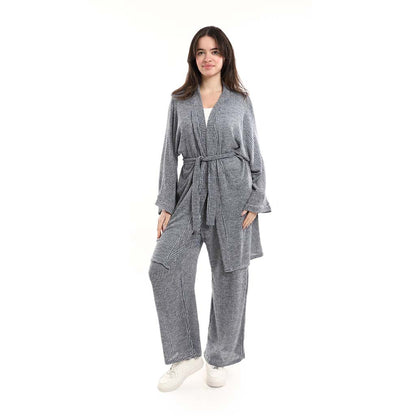 Open Front Belted Tunic with Matching Flowy Trousers