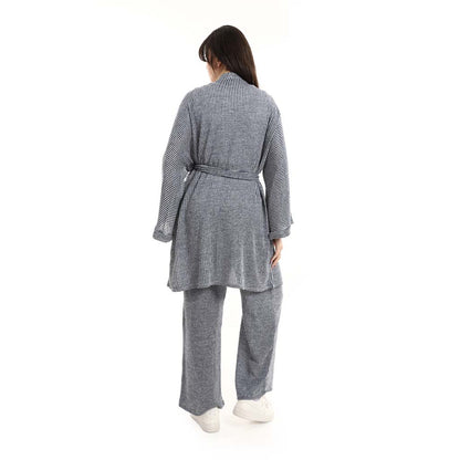 Open Front Belted Tunic with Matching Flowy Trousers