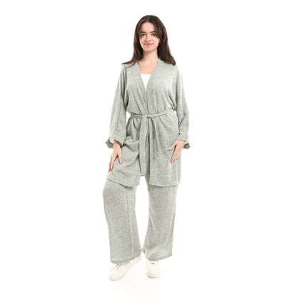 Open Front Belted Tunic with Matching Flowy Trousers
