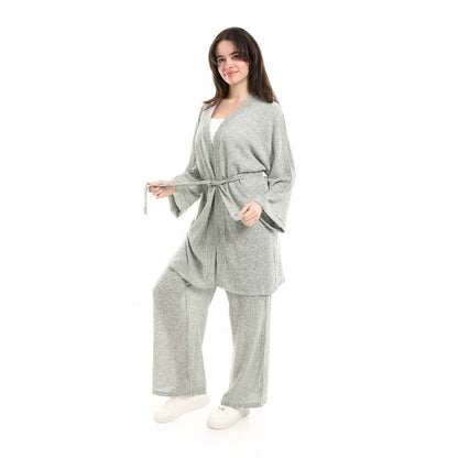 Open Front Belted Tunic with Matching Flowy Trousers