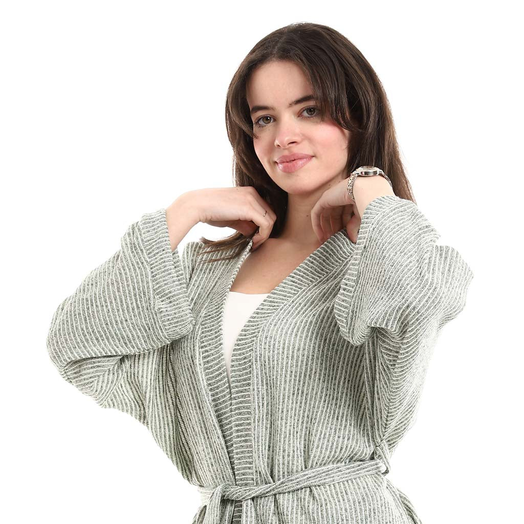 Open Front Belted Tunic with Matching Flowy Trousers