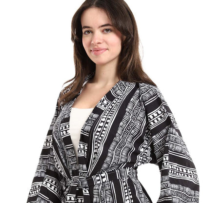 Open Front Belted Tunic with Matching Flowy Trousers