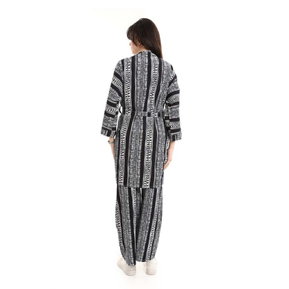 Open Front Belted Tunic with Matching Flowy Trousers