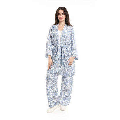Open Front Belted Tunic with Matching Flowy Trousers