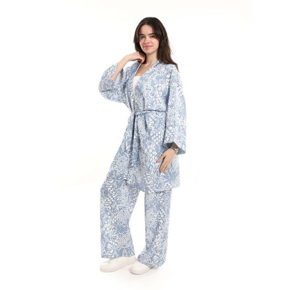Open Front Belted Tunic with Matching Flowy Trousers
