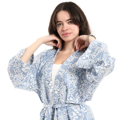 Open Front Belted Tunic with Matching Flowy Trousers