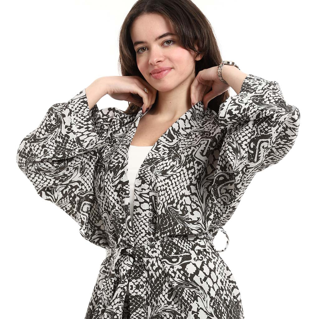 Open Front Belted Tunic with Matching Flowy Trousers