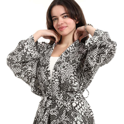 Open Front Belted Tunic with Matching Flowy Trousers