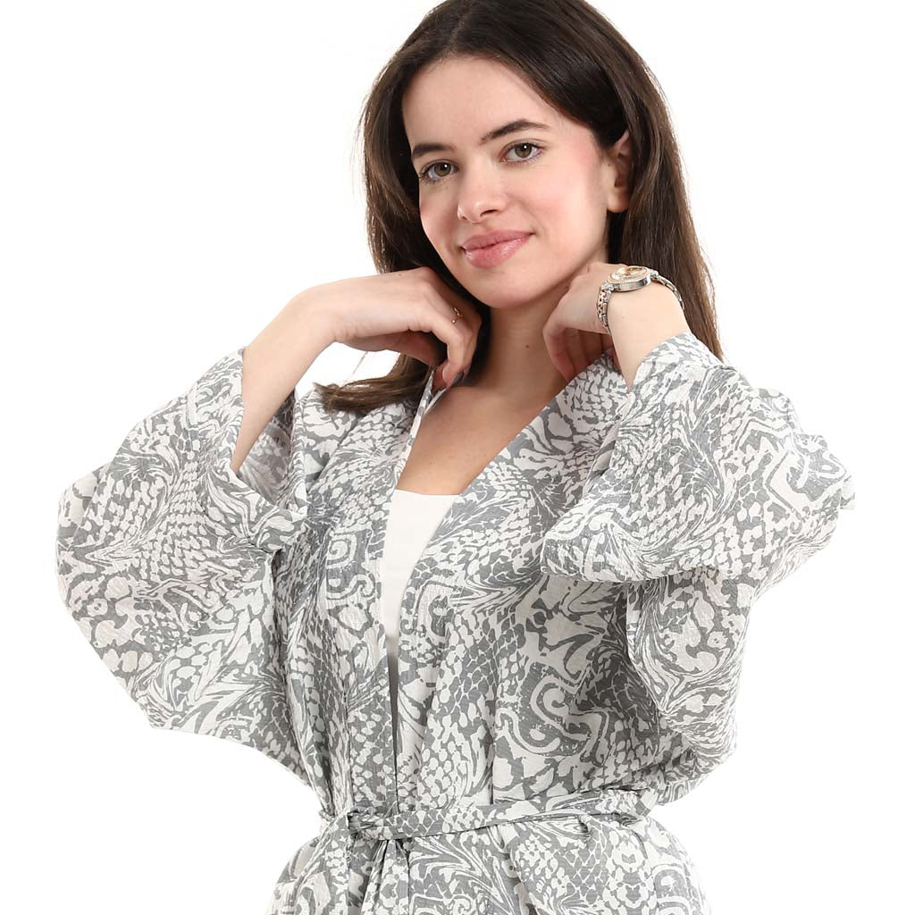 Open Front Belted Tunic with Matching Flowy Trousers