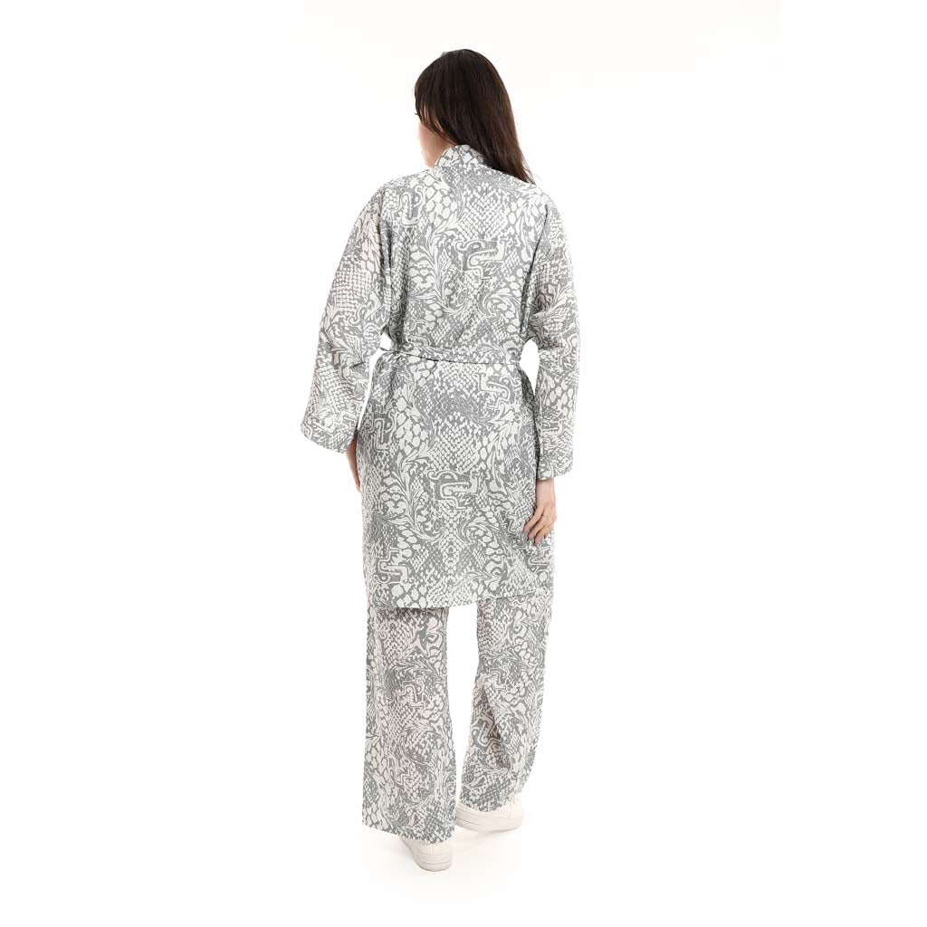 Open Front Belted Tunic with Matching Flowy Trousers