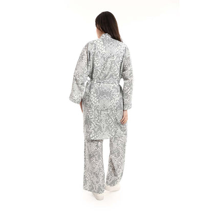 Open Front Belted Tunic with Matching Flowy Trousers