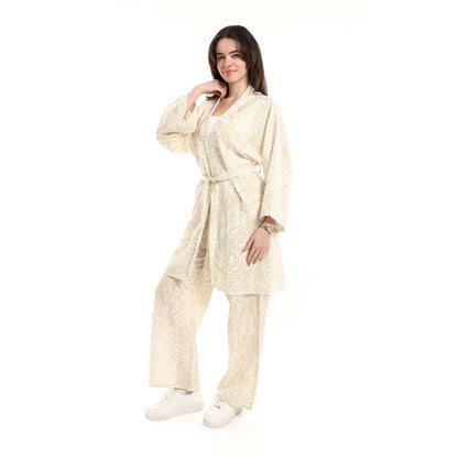 Open Front Belted Tunic with Matching Flowy Trousers