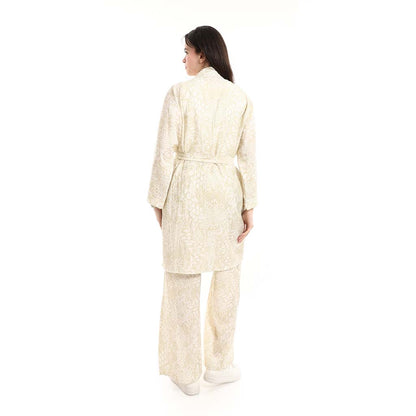 Open Front Belted Tunic with Matching Flowy Trousers