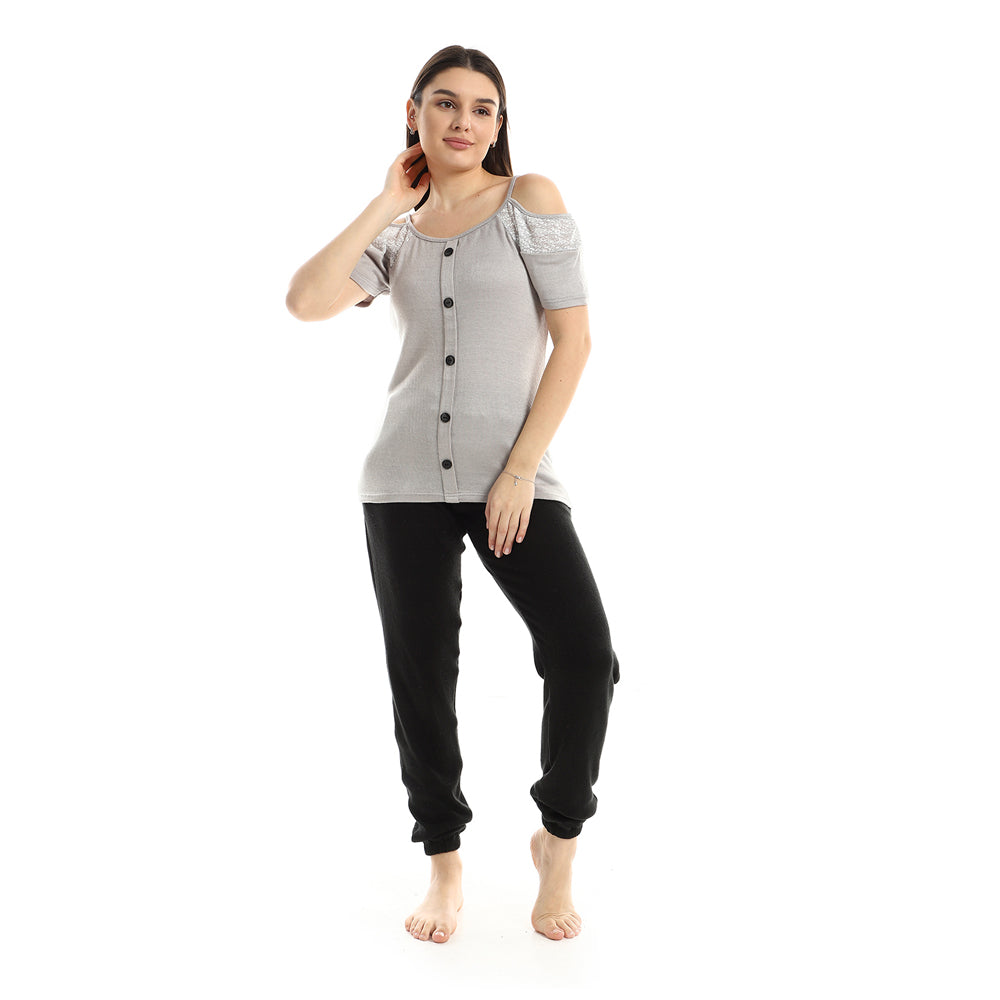 Kady Womens Cold Shoulder Slip On Pajama With Buttons
