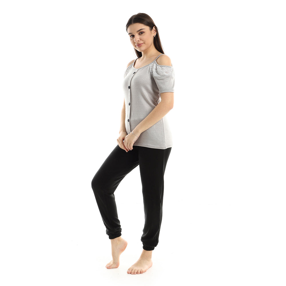 Kady Womens Cold Shoulder Slip On Pajama With Buttons