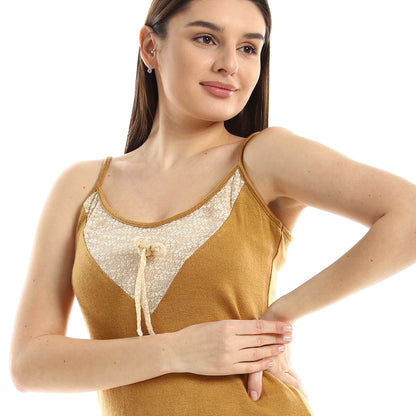 كادي بيجامة مريحة بأكمام سباغيتي مع ريبون للنساء