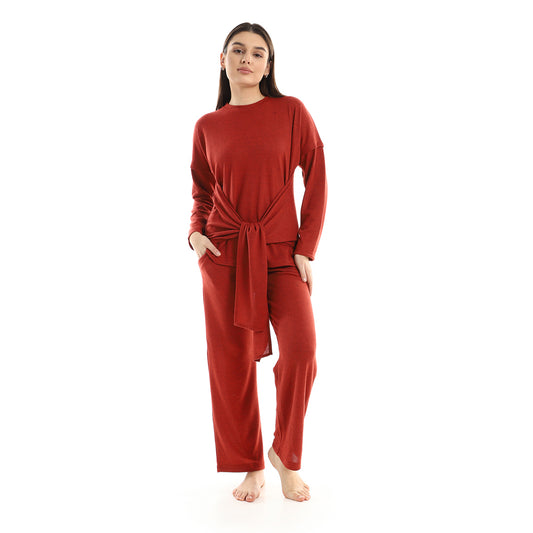 kady Decorative Tie Waist Lace Pajama Set women