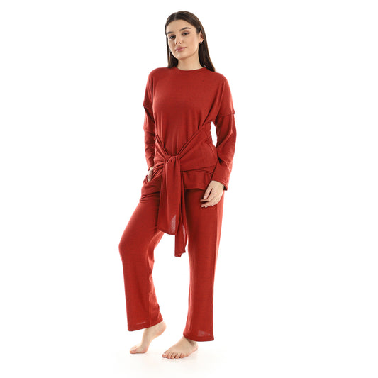 kady Decorative Tie Waist Lace Pajama Set women