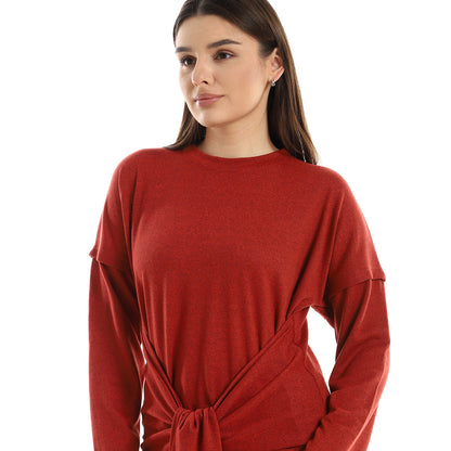 طقم بيجامة نسائي من كادي مزخرف برباط الخصر من الدانتيل