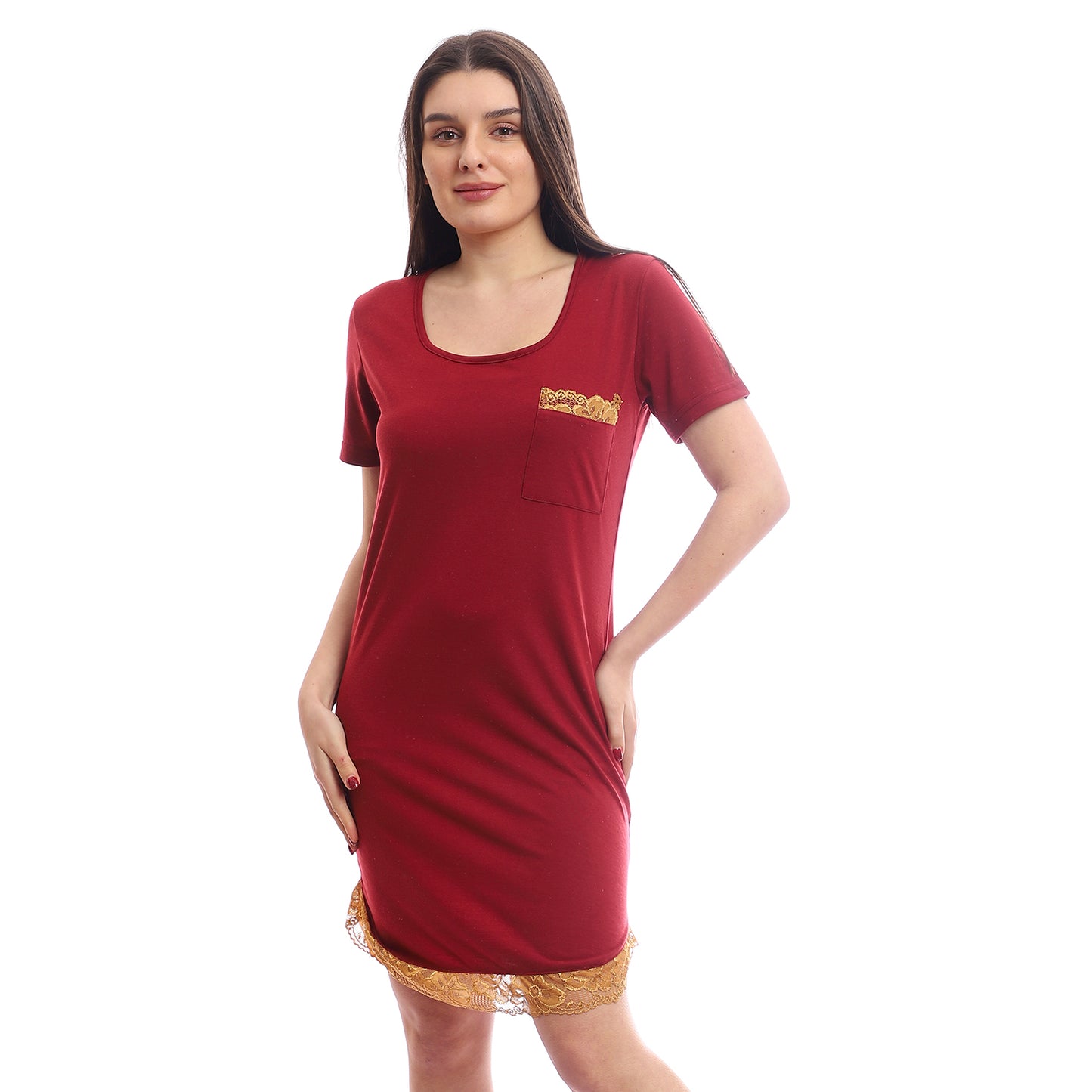 kady Deep Round Neck Comfy Sleepshirt With Lace Detailing women