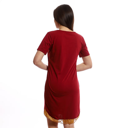 kady Deep Round Neck Comfy Sleepshirt With Lace Detailing women